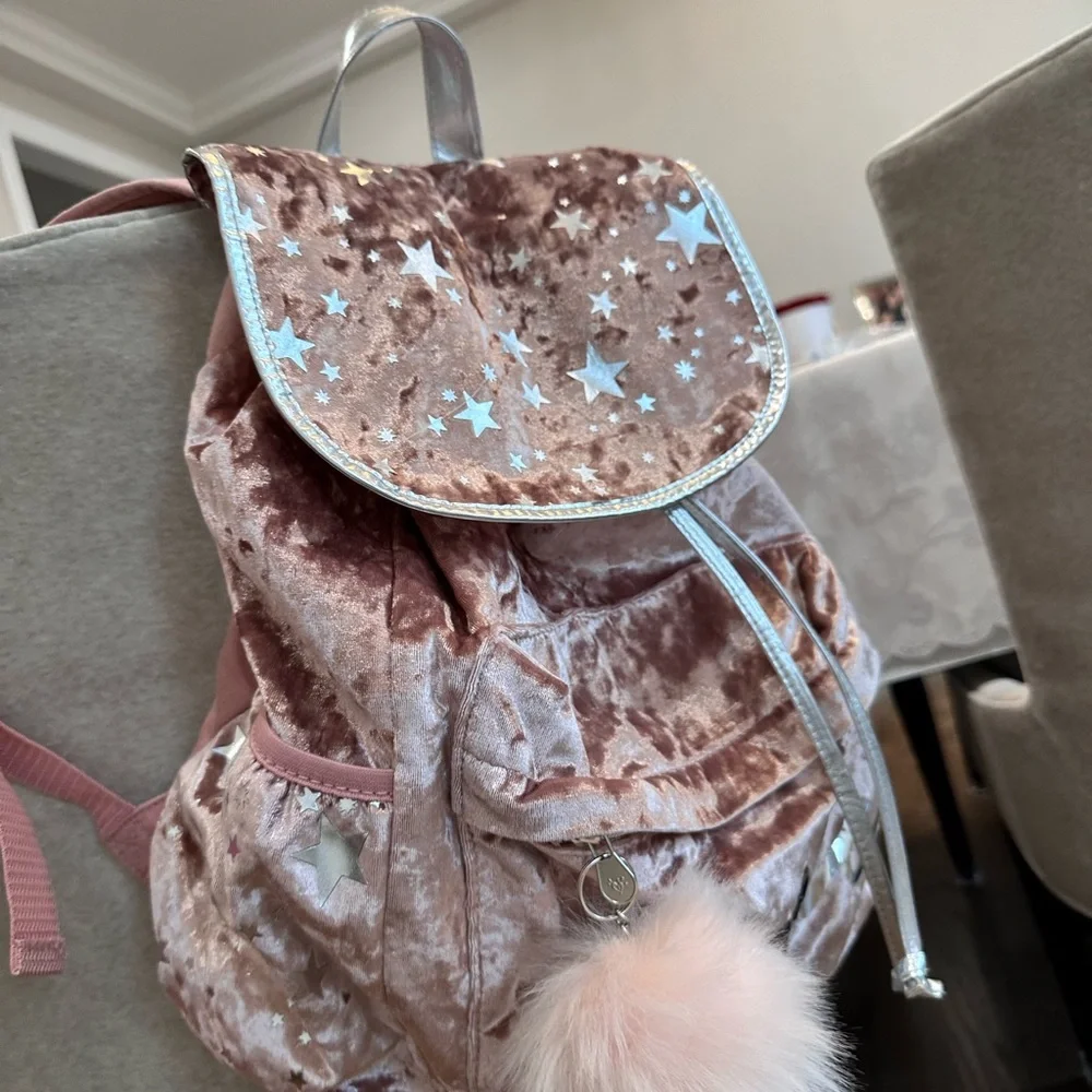 Justice Pink Velvet Backpack and pouch Set